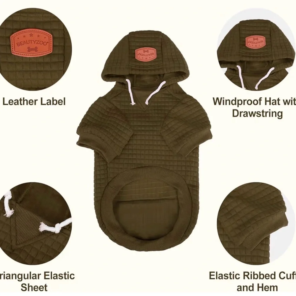 Army Green Quilted Dog Hoodie